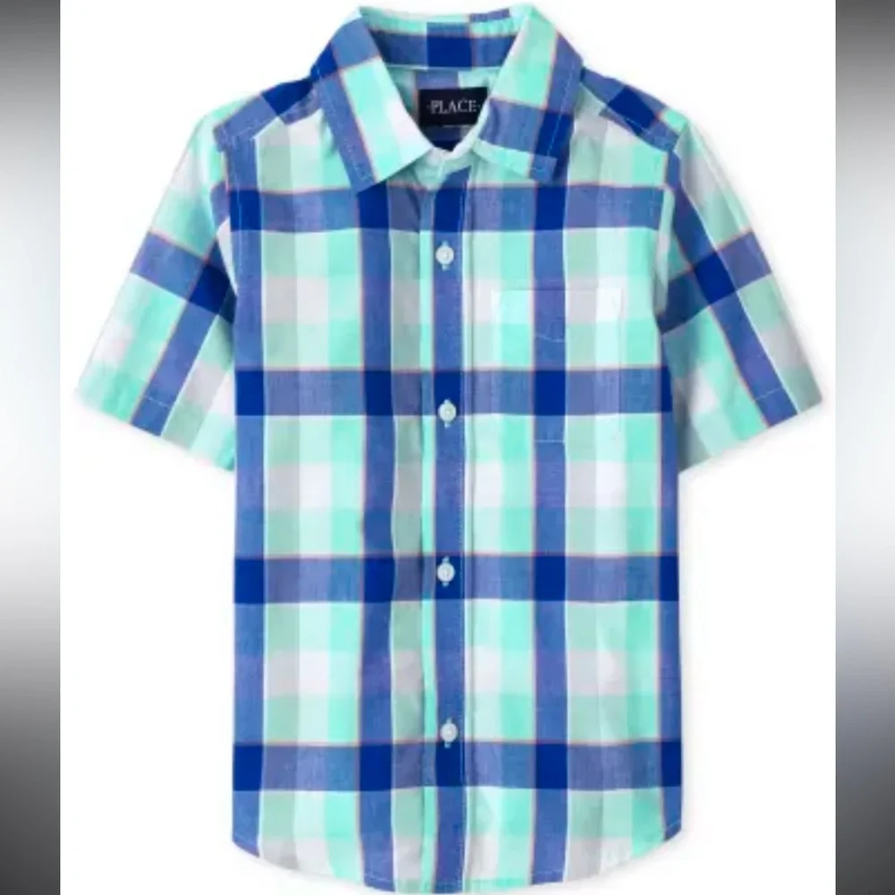 ✨ The Children’s Place Blue and Green Plaid Button Down Shirt